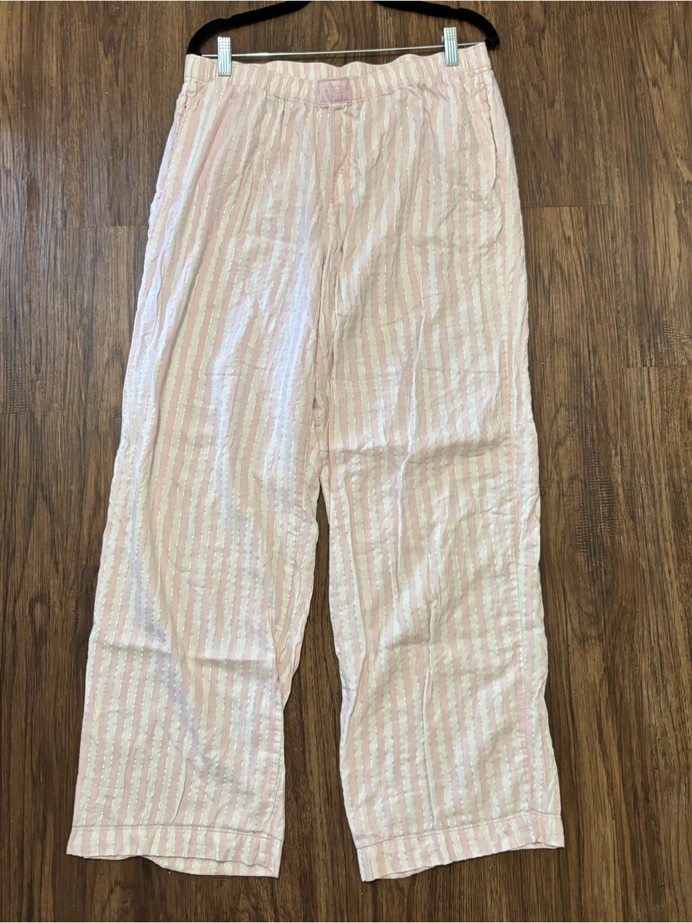 Victoria’s Secret Pink White Striped Silver Shimmer PJ Lounge Pants L